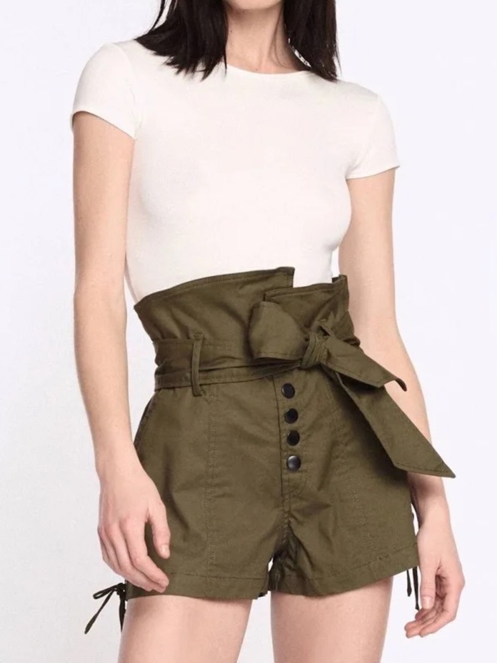 Marissa Webb Olive High-Waist Lace-Up Utility Shorts - Picture 4 of 9